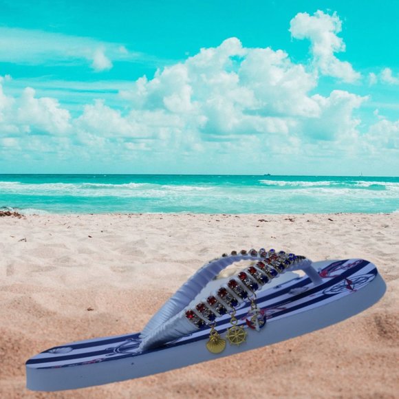 Women's Luxury nautical flip flops, with crystals and rhinestones, all occasions - Picture 3 of 17